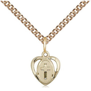 14kt Gold Filled Heart Cross Medal Religious and Catholic Jewelry Engraved Catholic Saint Jewelry