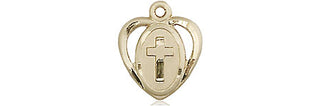 14kt Gold Heart Cross Medal Engraved Catholic Saint Jewelry