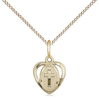 14kt Gold Heart Cross Medal Engraved Catholic Saint Jewelry
