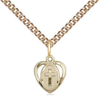 14kt Gold Heart Cross Medal Engraved Catholic Saint Jewelry