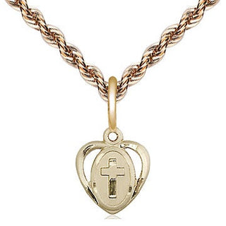14kt Gold Heart Cross Medal Engraved Catholic Saint Jewelry