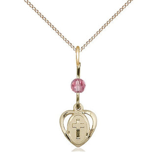 14kt Gold Filled Heart Cross Medal | Rose bead Religious and Catholic Jewelry Engraved Catholic Saint Jewelry