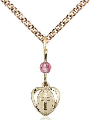14kt Gold Filled Heart Cross Medal | Rose bead Religious and Catholic Jewelry Engraved Catholic Saint Jewelry