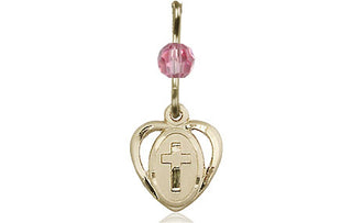 14kt Gold Heart Cross Medal with a Rose bead Engraved Catholic Saint Jewelry