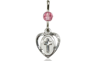 Sterling Silver Heart Cross Medal with a Rose bead Engraved Catholic Saint Jewelry