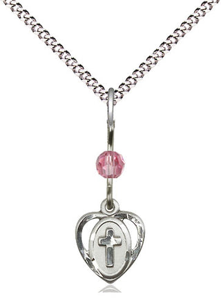 Sterling Silver Heart Cross Medal | Rose bead Religious and Catholic Jewelry Engraved Catholic Saint Jewelry