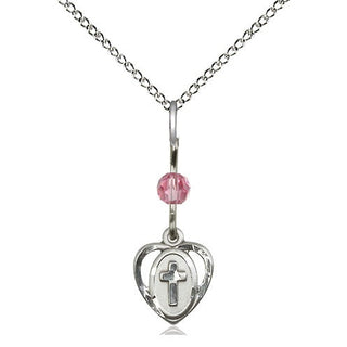 Sterling Silver Heart Cross Medal | Rose bead Religious and Catholic Jewelry Engraved Catholic Saint Jewelry