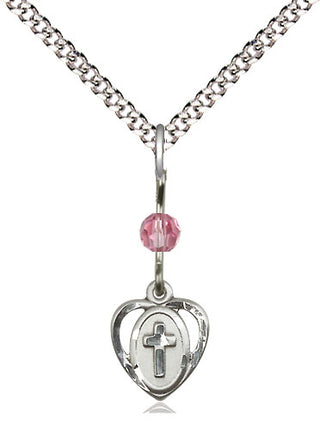 Sterling Silver Heart Cross Medal | Rose bead Religious and Catholic Jewelry Engraved Catholic Saint Jewelry