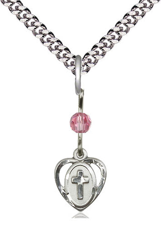 Sterling Silver Heart Cross Medal | Rose bead Religious and Catholic Jewelry Engraved Catholic Saint Jewelry
