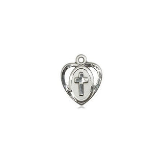 Sterling Silver Heart Cross Medal Engraved Catholic Saint Jewelry