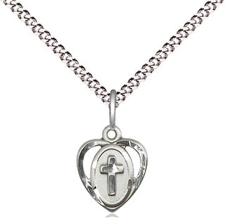 Sterling Silver Heart Cross Medal | Peridot bead Religious and Catholic Jewelry Engraved Catholic Saint Jewelry