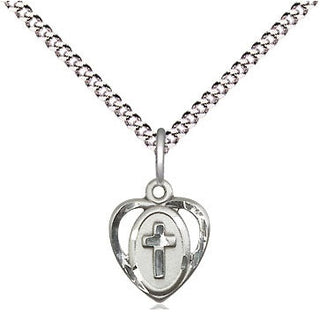 Sterling Silver Heart Cross Medal | Sapphire bead Religious and Catholic Jewelry Engraved Catholic Saint Jewelry