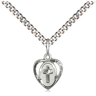 Sterling Silver Heart Cross Medal Religious and Catholic Jewelry Engraved Catholic Saint Jewelry