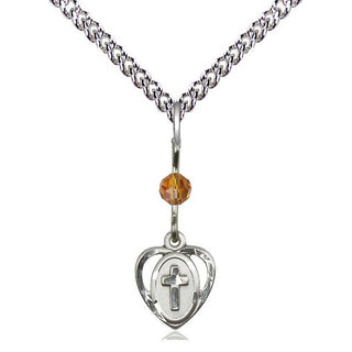 Sterling Silver Heart Cross Medal | Topaz bead Religious and Catholic Jewelry Engraved Catholic Saint Jewelry