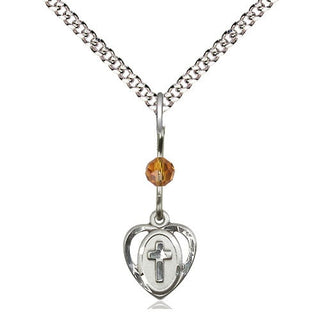 Sterling Silver Heart Cross Medal | Topaz bead Religious and Catholic Jewelry Engraved Catholic Saint Jewelry
