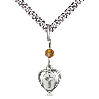 Sterling Silver Heart Cross Medal | Topaz bead Religious and Catholic Jewelry Engraved Catholic Saint Jewelry