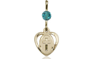 14kt Gold Filled Heart Cross Medal with a Zircon bead Engraved Catholic Saint Jewelry
