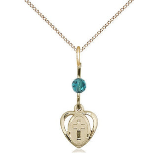 14kt Gold Filled Heart Cross Medal | Zircon bead Religious and Catholic Jewelry Engraved Catholic Saint Jewelry