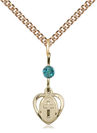 14kt Gold Filled Heart Cross Medal | Zircon bead Religious and Catholic Jewelry Engraved Catholic Saint Jewelry