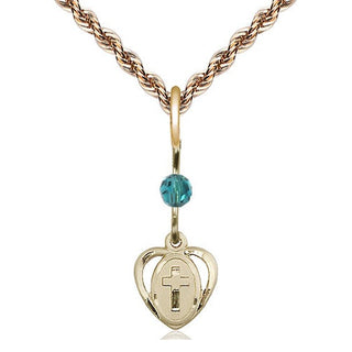 14kt Gold Filled Heart Cross Medal | Zircon bead Religious and Catholic Jewelry Engraved Catholic Saint Jewelry
