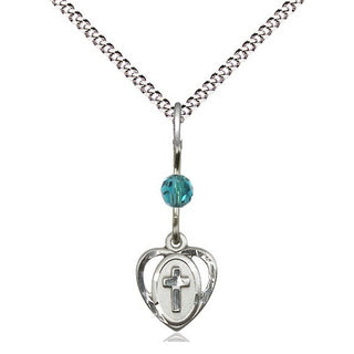 Sterling Silver Heart Cross Medal | Zircon bead Religious and Catholic Jewelry Engraved Catholic Saint Jewelry