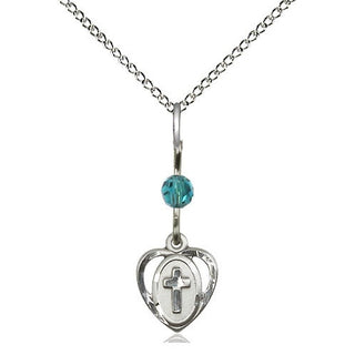 Sterling Silver Heart Cross Medal | Zircon bead Religious and Catholic Jewelry Engraved Catholic Saint Jewelry