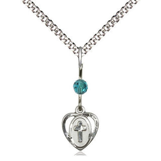 Sterling Silver Heart Cross Medal | Zircon bead Religious and Catholic Jewelry Engraved Catholic Saint Jewelry