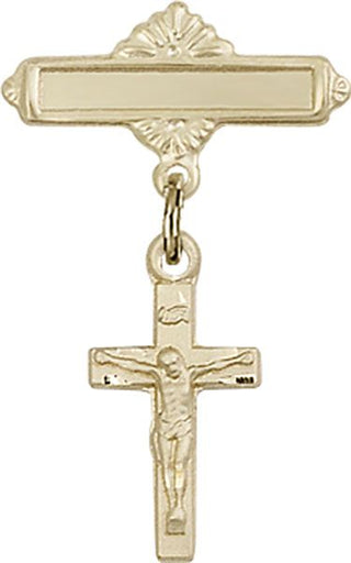 14kt Gold Filled Polished Badge Pin Crucifix Baby Badge