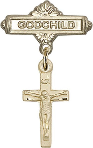 14kt Gold Filled Godchild Crucifix Baby Badge