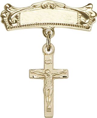 14kt Gold Badge Pin Crucifix Baby Badge