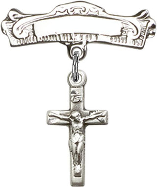 Sterling Silver Badge Pin Crucifix Baby Badge