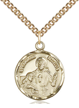 14kt Gold Saint Camillus of Lellis Medal Engraved Catholic Saint Jewelry