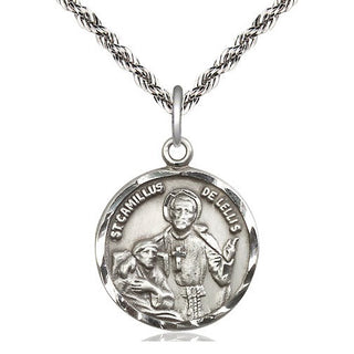 Sterling Silver Saint Camillus of Lellis Medal Religious Jewelry Engraved Catholic Saint Jewelry