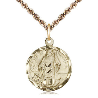 14kt Gold Saint Patrick Medal Engraved Catholic Saint Jewelry