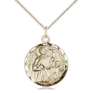 14kt Gold Saint Genesius of Rome Medal Engraved Catholic Saint Jewelry