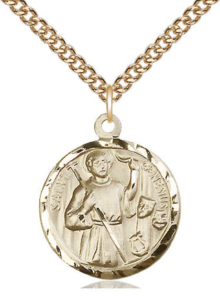 14kt Gold Saint Genesius of Rome Medal Engraved Catholic Saint Jewelry