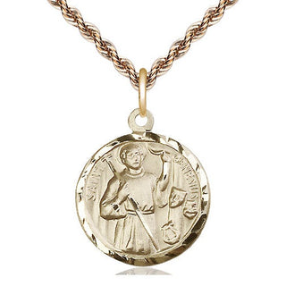 14kt Gold Saint Genesius of Rome Medal Engraved Catholic Saint Jewelry