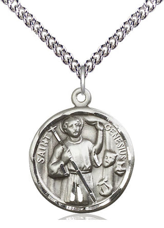 Sterling Silver Saint Genesius of Rome Medal Religious Jewelry Engraved Catholic Saint Jewelry