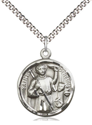 Sterling Silver Saint Genesius of Rome Medal Religious Jewelry Engraved Catholic Saint Jewelry