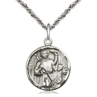 Sterling Silver Saint Genesius of Rome Medal Religious Jewelry Engraved Catholic Saint Jewelry