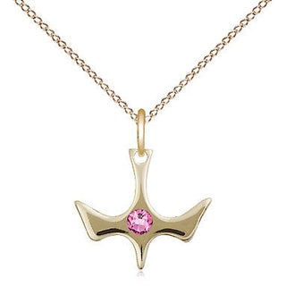 14kt Gold Filled Holy Spirit Pendant with 3mm Rose Swarovski Necklace