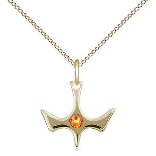 14kt Gold Filled Holy Spirit Pendant with 3mm Topaz Swarovski Necklace