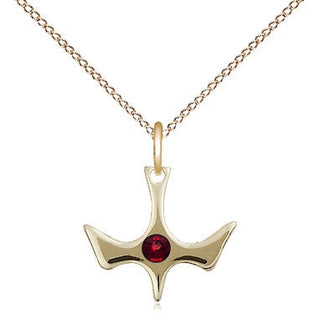 14kt Gold Filled Holy Spirit Pendant with 3mm Garnet Swarovski Necklace