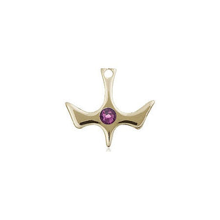 14kt Gold Filled Holy Spirit Pendant with a 3mm Amethyst Swarovski stone on an 18-inch Gold Filled Light Curb Chain