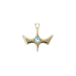 14kt Gold Filled Holy Spirit Pendant with a 3mm Aqua Swarovski stone on an 18-inch Gold Filled Light Curb Chain