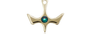 14kt Gold Filled Holy Spirit Pendant with a 3mm Emerald Swarovski stone on an 18-inch Gold Filled Light Curb Chain