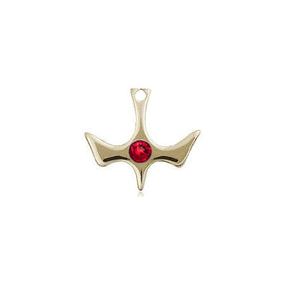 14kt Gold Filled Holy Spirit Pendant with a 3mm Ruby Swarovski stone on an 18-inch Gold Filled Light Curb Chain