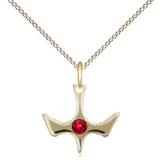 14kt Gold Filled Holy Spirit Pendant with 3mm Ruby Swarovski Necklace