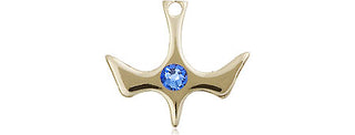 14kt Gold Filled Holy Spirit Pendant with a 3mm Sapphire Swarovski stone on an 18-inch Gold Filled Light Curb Chain