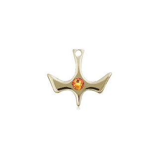 14kt Gold Holy Spirit Medal with a 3mm Topaz Swarovski stone